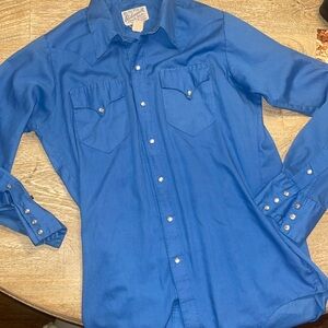 Rockmount Ranch Blue Long Sleeve Embroidered Snap Shirt Vintage